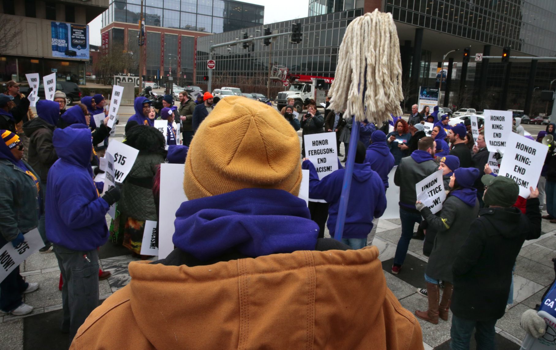 Arrests made as protesters call for pay raise for local janitors